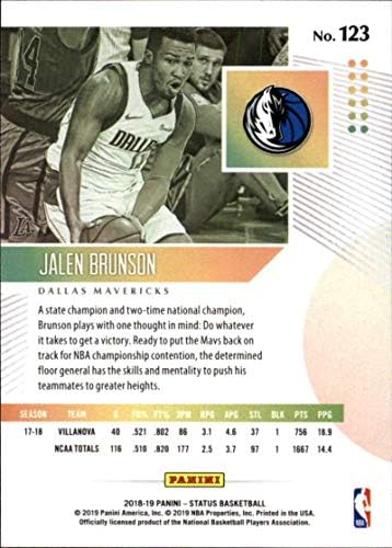 2018-19 Status Panini #123 Jalen Brunson RC ROOKIE DALLAS MAVERICKS NBA BASTOCIAL CART