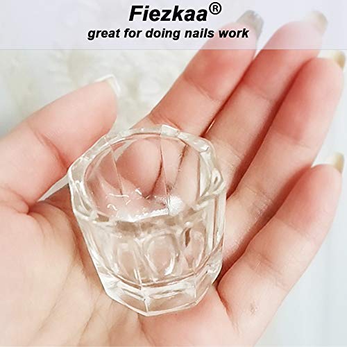 Fiezkaa 2pcs Dappen prato para unhas de acrílico, tigela líquida de líquido de unhas de acrílico de vidro transparente, suporte de pó de acrílico, jarra de vidro acrílico molhado com copo líquido para unhas de manicure