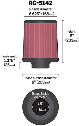 Filtro de admissão de ar da K&N Universal Clamp-on: Alto desempenho, premium, lavável, filtro de substituição: diâmetro do flange: 4,5 pol.