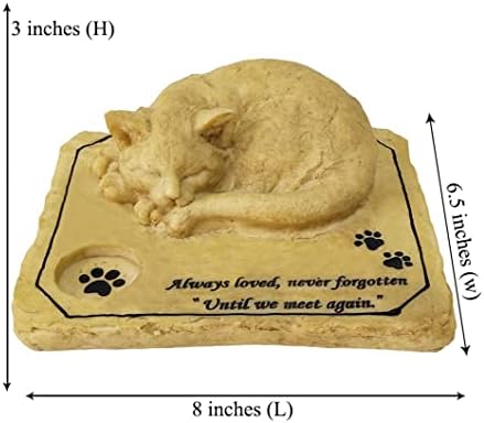 Pedras memoriais de gatos personalizados pedras de jardim, pedras memoriais de animais de estimação ao ar livre marcadores graves com um gatinho adormecido no topo, 8 × 6,5 × 3