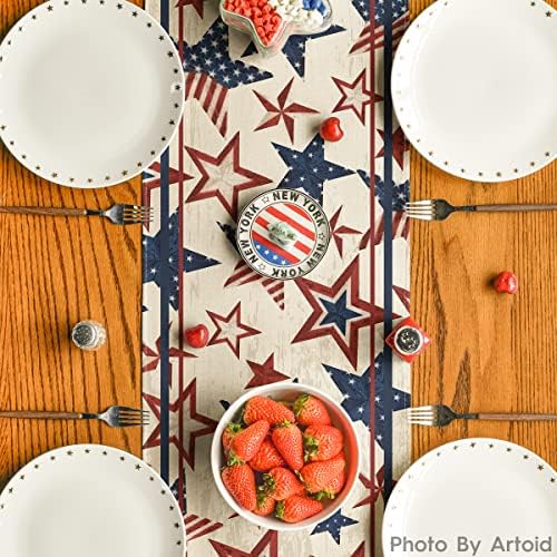 Modo Artóide As estrelas e listras patrióticas 4 de julho Runner, Memorial Day Kitchen Dining Table Decoration for Home Party