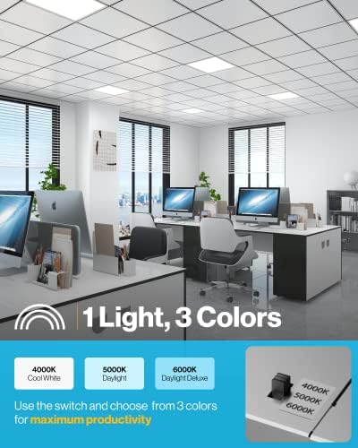 Sunco 2x2 luminária de luminária LED PELATE DE COLOR SELECIONAL 4000K/5000K/6000K Luzes do escritório do teto de gota 40W 4-10V, 4400 lm, acessório de iluminação plana, à prova de poeira, ETL 1 pacote…