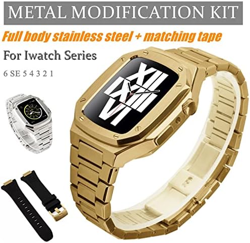 Banda de aço inoxidável Trdybsk para Apple Watch 7/6/5/4/SE Série, 44 mm 45mm Metal Tira para Iwatch Series 7 6 SE 5 4 ROTROFIT RETROFITAR METAL Band Kit (Color: Gold B, S