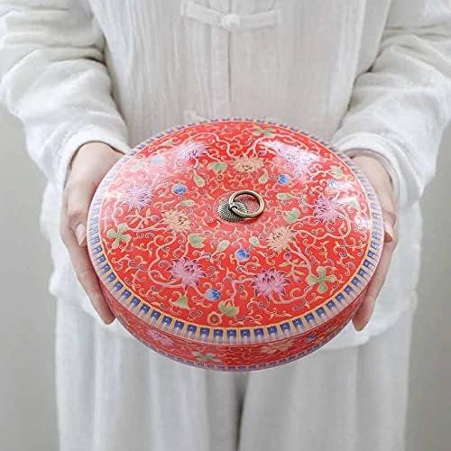 Xwozydr pintado de chá de chá com tampa, forma redonda, grande capacidade, para decoração, doces e biscoitos