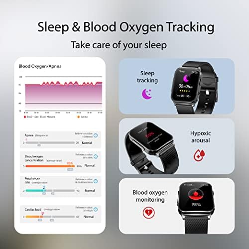 Yowow Bit Fitness Activity Monitor para homens, Rastreador de saúde com freqüência cardíaca, oxigênio no sangue, pressão arterial, glicose no sangue, rastreamento do sono, temperatura corporal, VFC, análise de saúde do coração