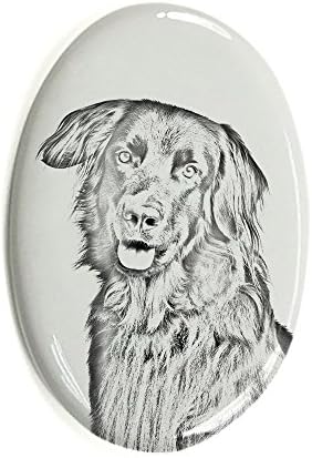 Hovawart, lápide oval de azulejo de cerâmica com a imagem de um cachorro