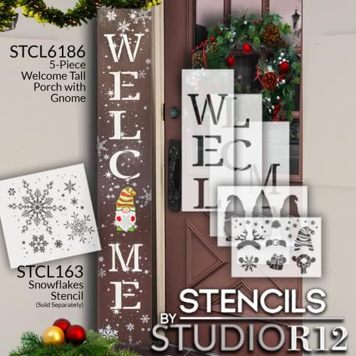 Bem -vindo estêncil alto com gnomos de Natal por Studior12 | DIY WINTRING & Holiday Home Decor | Artesanato e tinta