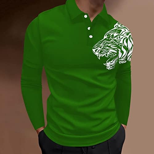 Camisa masculina Four Seasons Fashion Casual Tiger Print Design Botão de lapela Top de manga longa