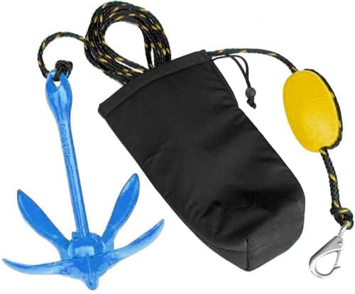 Kits de âncora de caiaque marinho Xialuo Marine 3,5 lb acessórios de âncora dobráveis ​​com corda de 30 pés para pescar caiaques, canoa, jet ski, tábua de pás e barcos pequenos