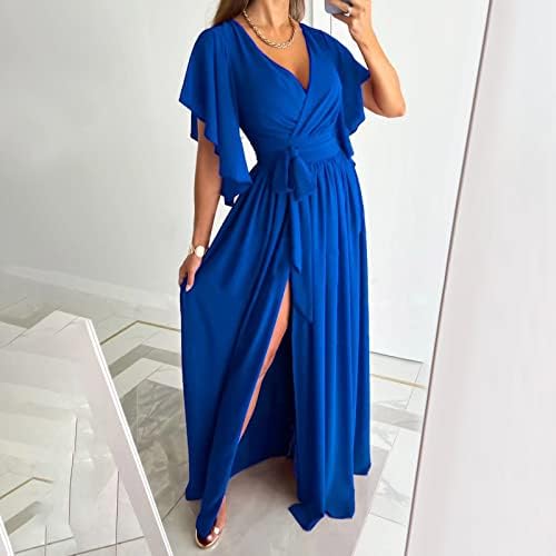 Vestido de manga de sino curta para senhoras verão outono vneck spandex midi soly fit sexy com fenda vestido básico adolescente menina