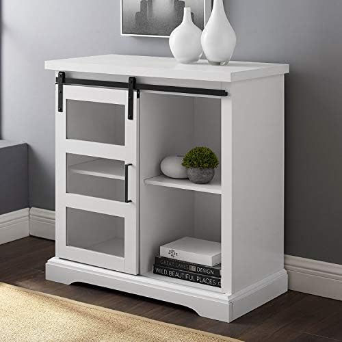 Walker Edison Weston Weston Modern Farmhouse Sliding Glass Door Storage Console, 32 polegadas, branco